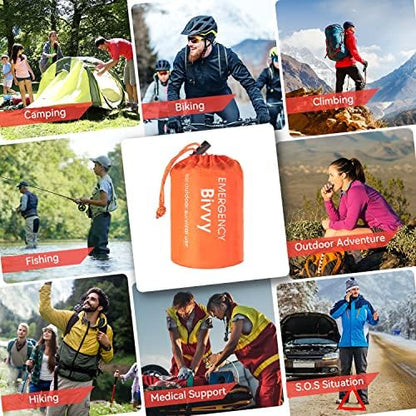Esky Emergency Sleeping Bag with Compass, 2 Pack Emergency Blankets Portable Bivy Sack, Waterproof Lightweight Survival Gear Outdoor Emergency Supplies for Camping, Hiking, and Adventure