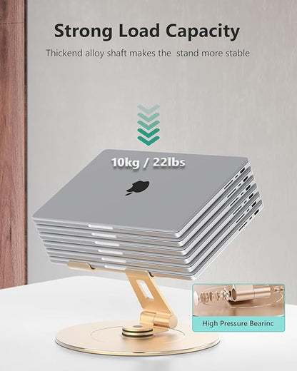 Ultra-Stable Aluminumy Laptop Stand for Desk with Foldable Phone Holder, 300% Large Base Stability, Anti-Loosening,Suitable for 10"-17.3" Laptops, Champagne Golden