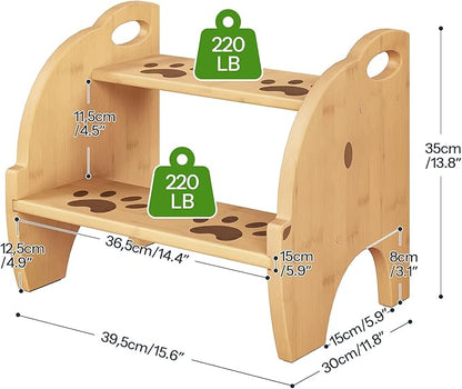 HOOBRO Wooden Toddler Step Stool for Kids, Two Step Stools with Handles and Safety Non-Slip Pads, Bamboo Step Stool for Sink, Bathroom, Kitchen, Bedroom, Easy to Move, Natural YL21JD01