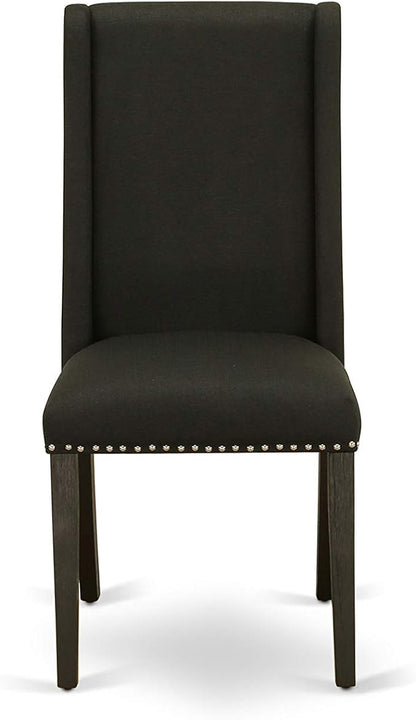 East West Furniture X697FL624-6 6 Piece Dinette Set Contains a Rectangle Dining Table with X-Legs and 4 Black Linen Fabric Parson Chairs with a Bench, 40x72 Inch, Multi-Color