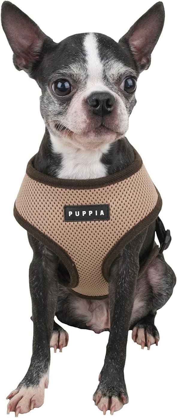 Puppia Soft Dog Harness No Choke Over-The-Head Triple Layered Breathable Mesh Adjustable Chest Belt and Quick-Release Buckle, Beige, XX-Large