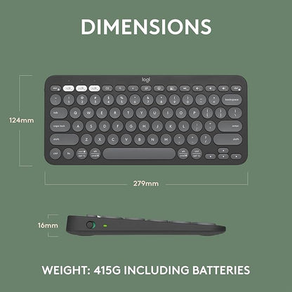 Logitech Pebble Keys 2 K380s, Multi-Device Bluetooth Wireless Keyboard, Customizable Shortcuts, Slim and Portable, Easy-Switch Windows, mac, iPad, Android, Chrome - Tonal Graphite (Renewed)