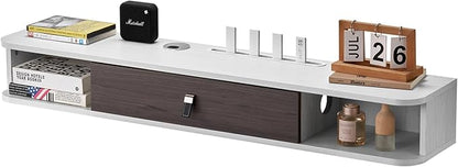 VEVOR Floating TV Stand, 47'' Wall Mounted TV Console Modern Floating Entertainment Center Under TV Shelf with Storage Cabinet, for Bedroom & Living Room, White