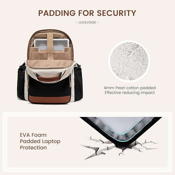 LOVEVOOK Laptop Backpack for Women with Pouch Pocket for Large Capacity Cup,15.6 Inch Laptop Computer Bag Travel Backpack Purse,Waterproof Work Business Backpack College Teacher Bags,Beige-Gray-Black