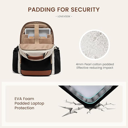 LOVEVOOK Laptop Backpack for Women with Pouch Pocket for Large Capacity Cup,15.6 Inch Laptop Computer Bag Travel Backpack Purse,Waterproof Work Business Backpack College Teacher Bags,Beige-Gray-Black