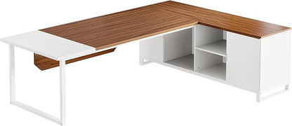 Tribesigns 70.8" L-Shaped Executive Desk with 55" File Cabinet, Large Home Office Computer Desk with Storage Shelves and Cabinet, Modern Business Furniture Set Home Office, Walnut White