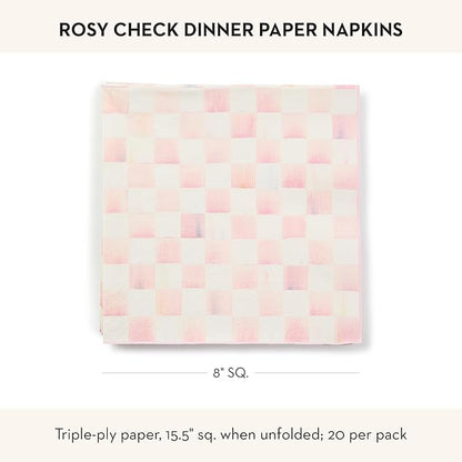 MACKENZIE-CHILDS Dinner Paper Napkins, Stylish Paper Dinner Napkins, Pink-and-White Rosy Check