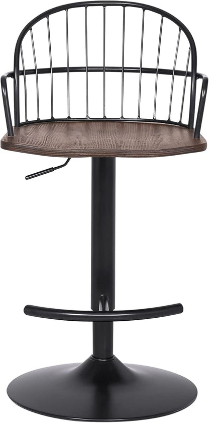 Armen Living Edward Adjustable Walnut Glazed Barstool in Black Powder Coated Finish