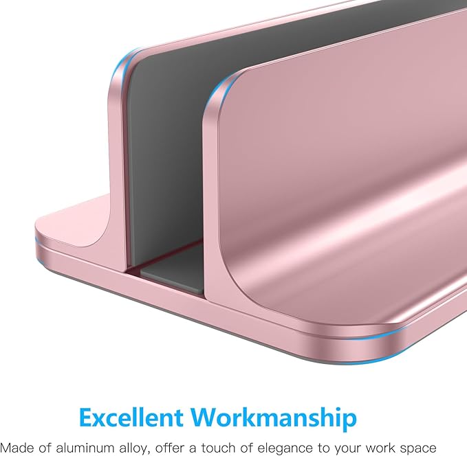 OMOTON Vertical Laptop Stand Holder, Desktop Aluminum Stand for MacBook with Adjustable Dock Size, Fits All MacBook, Surface, Chromebook and Gaming Laptops (Up to 17.3 inches), Rose Gold