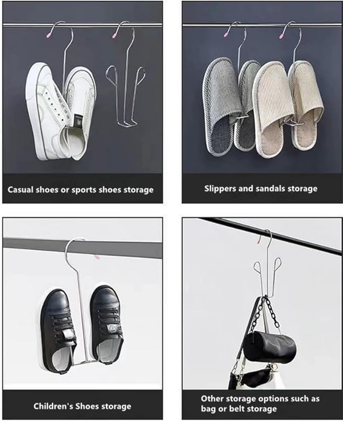 3 Pack Stainless Steel Shoes Hanger Drying Rack for Dehumidifying Hanging Leather Shoes,Double Hook Design Drying Shelf Storage Organizer,Closet Organizer Storage