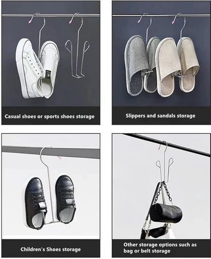 3 Pack Stainless Steel Shoes Hanger Drying Rack for Dehumidifying Hanging Leather Shoes,Double Hook Design Drying Shelf Storage Organizer,Closet Organizer Storage
