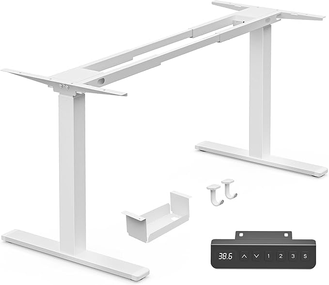 Huuger Dual Motor Electric Standing Desk Frame, Sit Stand up Desk Leg for 47.2” to 86.6” Desktop, Computer Desk Leg with Cable Tray, 3 Memory Height Presets, 2 Hooks, White Frame Only