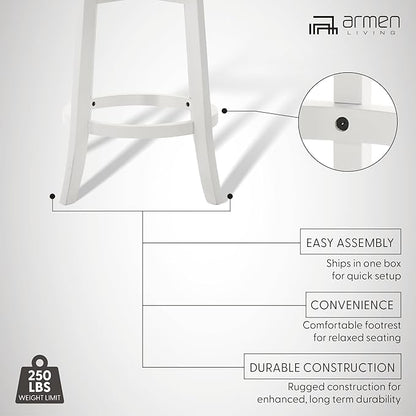 Armen Living Blair 26 in. Matte White Counter Height Rubberwood Swivel Barstool with Fog Fabric Seat - Set of 4