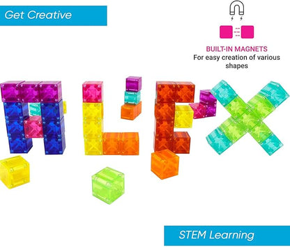 BrainSpark 48PCS Translucent Mulit-Color DigitBlocks Magnetic Building Blocks, Montessori Clear Magnet Cubes for Boys Girls Stacking Block Sets Ages 3-9