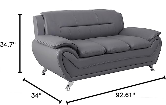 Container Furniture Direct Michael Modern Faux Leather Upholstered Stainless Steel Legs Living Room Sofa, Sleek Gray