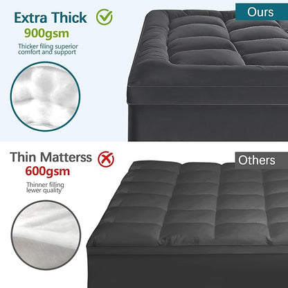 CYMULA Full XL Mattress Topper - Extra Thick Cooling Mattress Pad Cover for Back Pain - Soft Mattress Protector Firm Bed Topper Pillow Top with 8-21 Inch Deep Pocket 3D Snow Down Alternative Fill