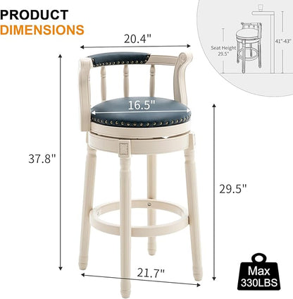 CozyRain Bar Stools Modern Swivel Barstools, Kitchen Counter Genuine Leather Upholstered Bar Stool Island Barstool with Footrest for Home Kitchen Dining Room (Blue, Seat Height 29.5 in)