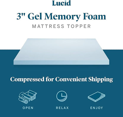 LUCID 3-inch Ventilated Gel Memory Foam Mattress Topper - King