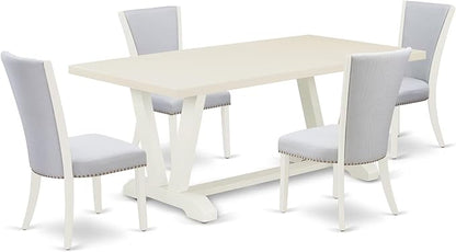 East West Furniture V027VE005-5 5 Piece Dinette Set for 4 Includes a Rectangle Dining Room Table with V-Legs and 4 Grey Linen Fabric Upholstered Parson Chairs, 40x72 Inch, Multi-Color