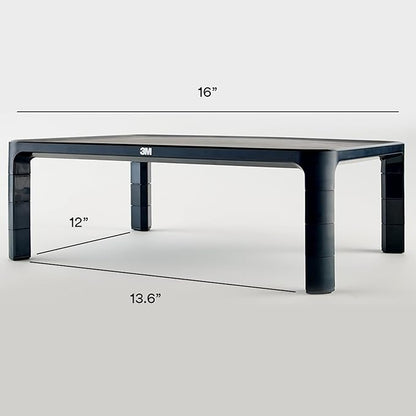3M Adjustable Monitor Stand for Monitors and Laptops, Three Leg Segments Simply Adjust Height from 1.7" to 5.5", Holds up to 20 lbs, 13.6 in Clearance Between Legs for Storage, Black (MS85B)