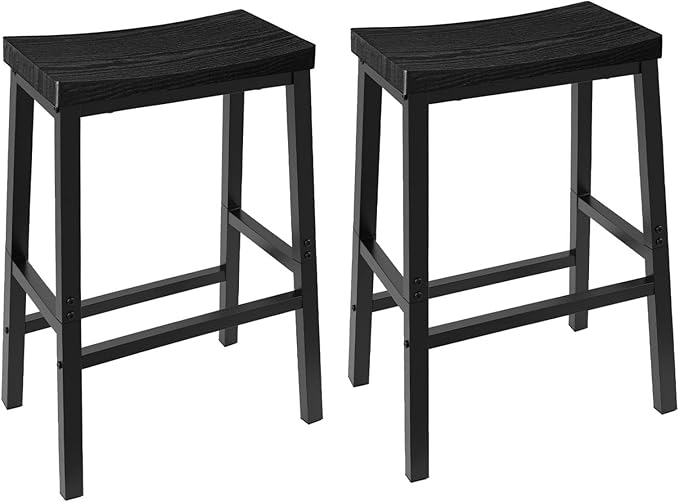 HOOBRO Bar Stools, Set of 2 Bar Chairs, 23.6 Inch Saddle Stools, Kitchen Counter Stools with Footrests, Industrial for Dining Room, Kitchen, Counter, Black BB02MD01