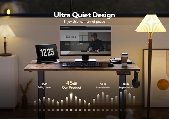 Claiks Electric Standing Desk, Adjustable Height Stand up Desk, 55x24 Inches Sit Stand Home Office Desk with Splice Board, Black Frame/Rustic Brown Top