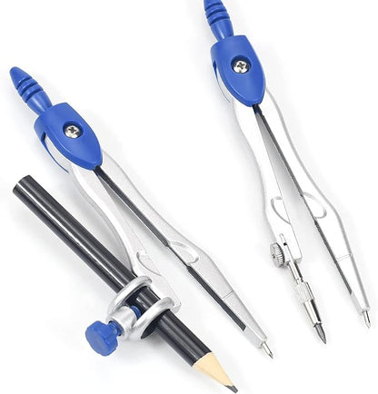 10 Pieces Math Geometry Kit Set Student Supplies with Shatterproof Storage Box,Includes Rulers,Protractor,Compass,Eraser,Pencil Sharpener,Lead Refills,Pencil,for School and Drawings（Navy Blue）