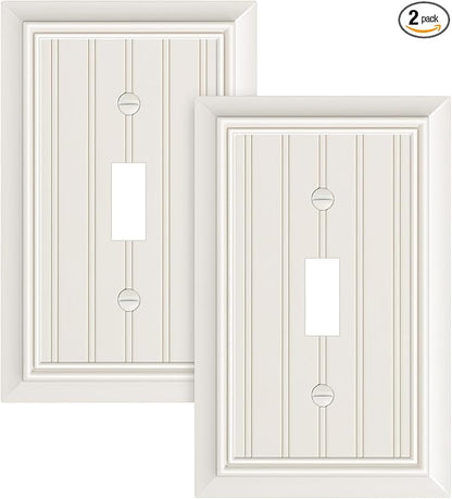 2-Pack Classic Beadboard Single Toggle Light Switch Cover Plate, Durable Natural Bamboo Fiber Decorative Switch Plate Covers, Light Almond 1 Gang Wall Plate