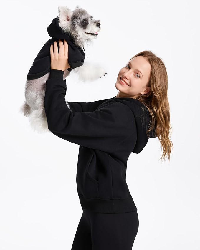 XPUDAC Matching Hoodie for Dogs and Humans Fleece Sweatshirt Soft Warm Pet Hoodie Sweater for Large Small Medium Dog and Owner Matching Clothes Cold Weather, Black, Medium