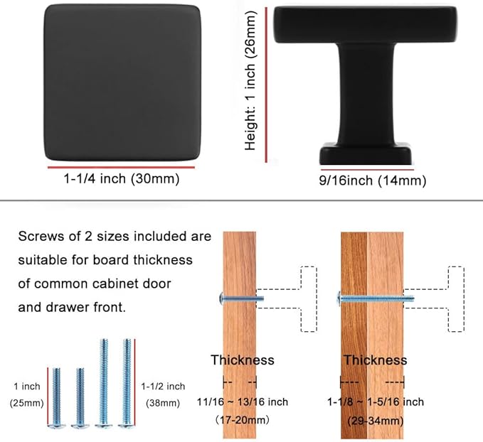 KOOFIZO 20 Pack Black Cabinet Knobs Matte Black Drawer Knobs K08 Square Single Hole Cabinet Pulls for Cabinets Drawer Dresser Cupboard Bedroom Closet Bathroom Vanity