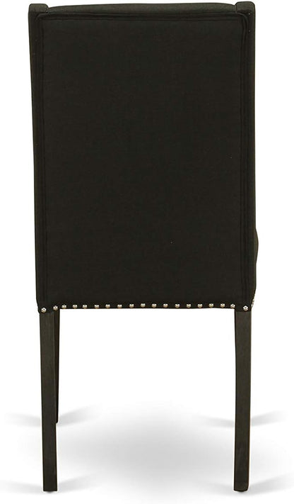 East West Furniture X697FL624-6 6 Piece Dinette Set Contains a Rectangle Dining Table with X-Legs and 4 Black Linen Fabric Parson Chairs with a Bench, 40x72 Inch, Multi-Color