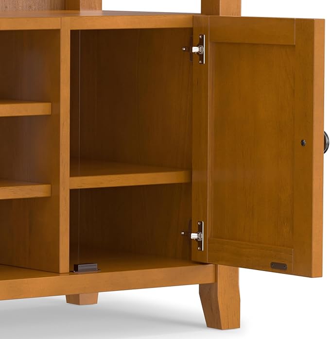 SIMPLIHOME Amherst 54-inch Wide Solid Wood TV Stand in Light Golden Brown, Transitional-Style Media Console for Living Room with Adjustable Shelves and Cable Management