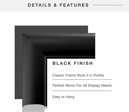 MCS Simplicity 22x28 Large Wall Mirror, Black & Beveled Detail Mirror, Vertical & Horizontal Wall Hanging Mirror for Bathroom, Bedroom & Livingroom