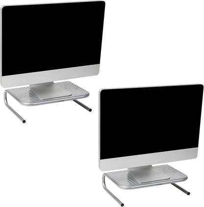 Mind Reader Monitor Stand, Ventilated Laptop Riser, Desktop Organizer, Metal, 14.5"L x 11.25"W x 4.25"H, Set of 2, Silver