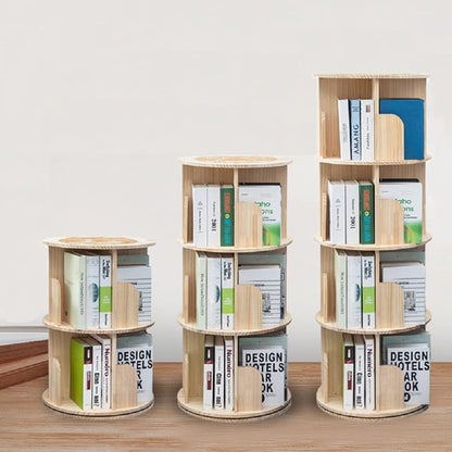 Heehee Wooden Rotating Bookshelf 360 Display Floor Standing Bookcase Storage Rack for Kids&Adults Multi-Functional Bookshelf Organizer (3-Tier)