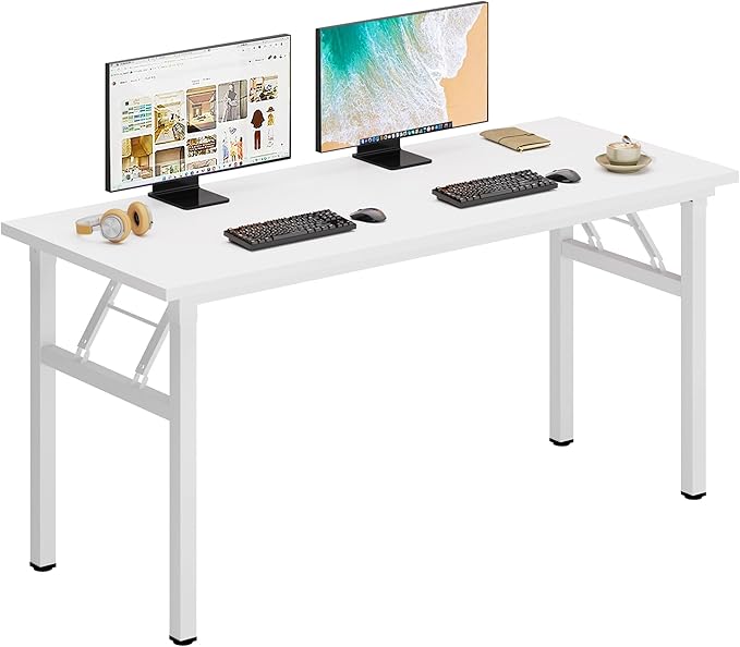 DlandHome Large Computer Desk, Folding Desk, Decent and Steady Home Office Desk/Workstation/Table 54.3inch White White