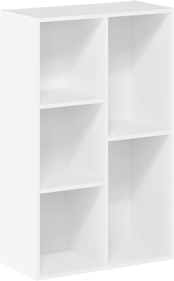 Furinno LUDER Book Shelf, 5-Cube Bookshelf, Reversible Bookcase, 9.4 x 19.5 x 31.5, for Living Room, Bedroom, Home Office, White