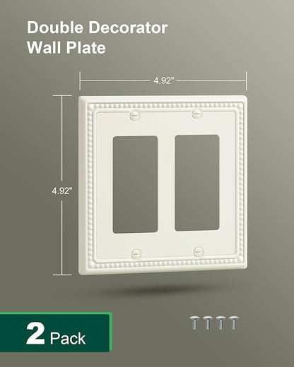 2-Pack Double Decorator Outlet Cover Plate, Light Almond Pearls Decorative Switch Plates Covers, Metal Wall Plates for Electrical Outlets, Receptacle, GFCI Outlet, Dimmer Switch