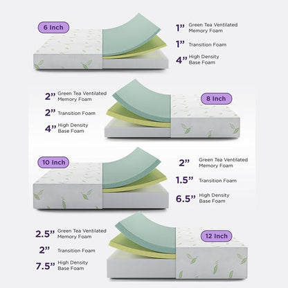 NapQueen Twin XL Size, 8 Inch Anula Green Tea Infused Memory Foam Mattress, Bed in a Box, CertiPUR-US Certified Mattress