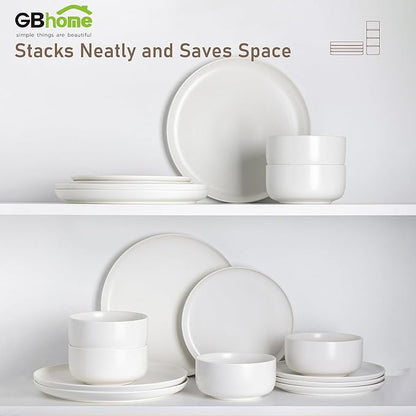 LERATIO Stoneware Dinnerware Sets for 4,Handcarft Ceramic Plates and Bowls Sets,Chip and Scratch Resistant Dishes, Dishwasher & Microwave Safe, Oven safe,Reactive Glaze-White