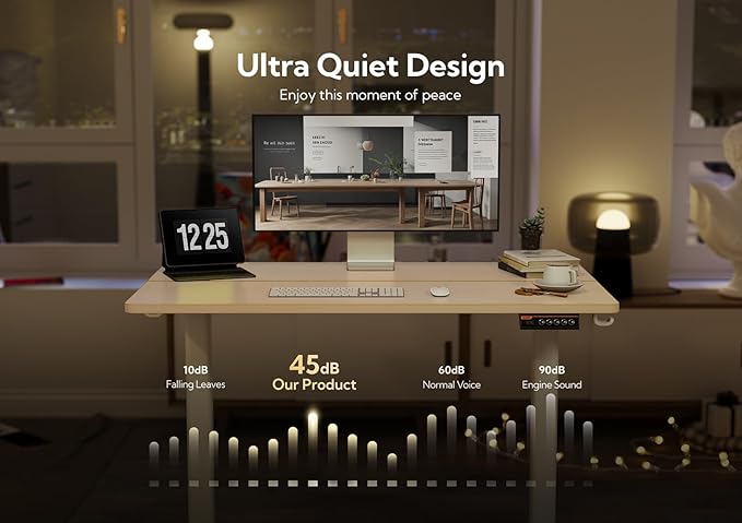 Claiks Electric Standing Desk, Adjustable Height Stand up Desk, 55x24 Inches Sit Stand Home Office Desk with Splice Board, White Frame/Nature Top