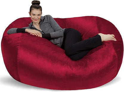 Sofa Sack Bean Bag Chair Cover Only, for Adults and Kids, Without Filling Comfy Fluffy Round or Oval Beanbag Chair Cover Replacement, Lazy Sofa Cover for Reading Chair or Floor Chair, 6-Feet, Cinnabar