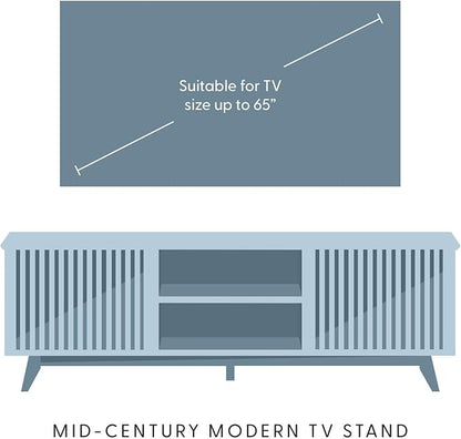 Plank+Beam Mid-Century Modern Wood TV Stand, Solid Wood Entertainment Console with Storage, 59" L x 16" W x 19" H, Pecan