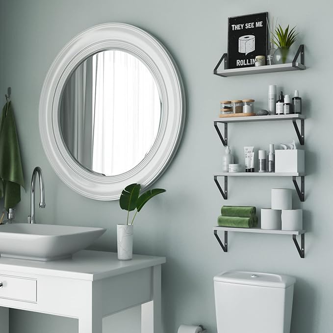 Wallniture Ponza 17'' x 4.5'' Floating Wall Shelf Bathroom, Small Wood Book Shelves for Wall Storage, Wall Mounted Shelf, Dining Room, Bedroom, Living Room, Office & Kitchen Organization, White, 15pcs