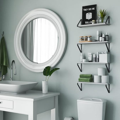 Wallniture Ponza 17'' x 4.5'' Floating Wall Shelf Bathroom, Small Wood Book Shelves for Wall Storage, Wall Mounted Shelf, Dining Room, Bedroom, Living Room, Office & Kitchen Organization, White, 15pcs