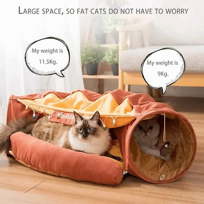 LEFTSTARER 2-in-1 Collapsible Cat Tunnel for Indoor Bed and Hideout - Pet Dog Rabbit Bunny Ferret Tunnel Tubes Toys with Removable Washable Mat, Tower Wheel Stuff