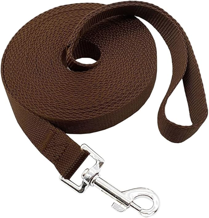 Nylon Training Dog Leash for Small Medium Large Dogs, 15ft 20ft 30ft 50ft Long Leash Dog/Puppy Lead for Obedience Recall Training, Camping (15ft, Brown)