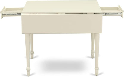 East West Furniture MZKE3-LWH-W 3 Piece Kitchen Table & Chairs Set Contains a Rectangle Dining Table with Dropleaf and 2 Dining Room Chairs, 36x54 Inch, Linen White