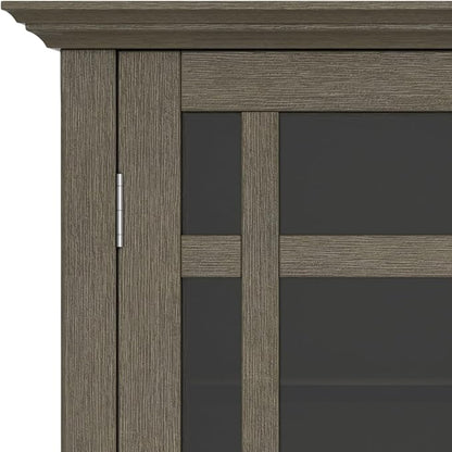 SIMPLIHOME Bedford Storage Cabinet - 39 inch Wide Solid Wood Medium Cabinet in Farmhouse Grey, Transitional Console for Living Room, Entryway, or Dining Room with Glass Doors and Adjustable Shelves