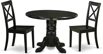 East West Furniture SHBO3-BLK-W 3 Piece Dining Room Furniture Set Contains a Round Kitchen Table with Pedestal and 2 Dining Chairs, 42x42 Inch, Black